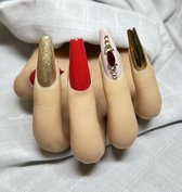 Press On Nails - Nep Nagels - Goud - Chrome - Rood - Diamant - Kristal - Coffin Lang - Manicure - Herbruikbaar - Plak Nagels - Kunstnagels