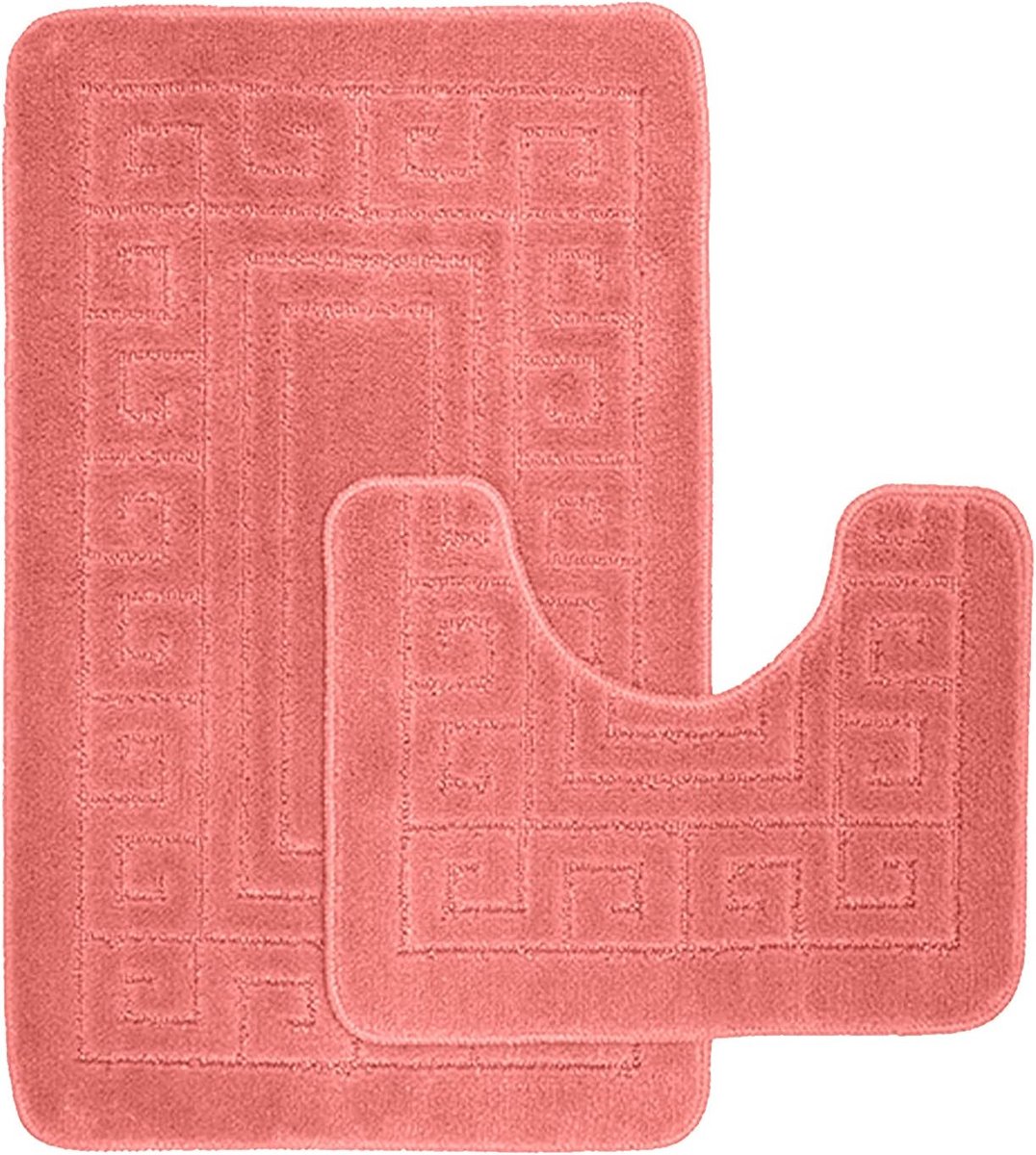 Anti-slip badmat in Griekse stijl - Set van 2 badmatten - Inclusief 1 badmat (50 × 80 cm) en 1 toiletmat (50 × 40 cm) - Roze