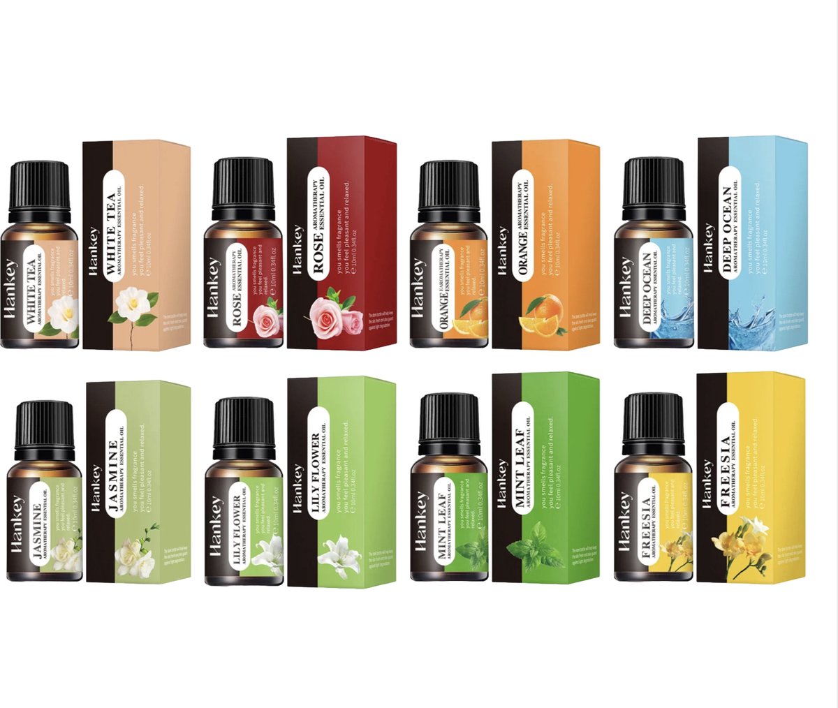 Goedkoopste Hankey etherische oliën 8 x 10ml Set - Essentiële olie set - Geschikt Voor Aroma diffuser - Aromatherapie - Geurolie - Luchtbevochtiger - Essential Oil Giftset - Sauna en Bad