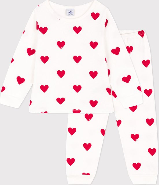 Petit Bateau Kinderpyjama van molton met hartjesprint Meisjes Pyjamaset - Rood - Maat 128