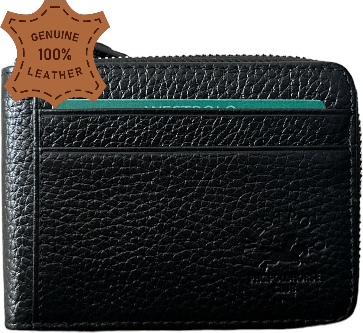 Westpolo Leren Pasjeshouder Unisex - Geschikt voor 8 Pasjes & Briefgeld Zwart - Luxe Portemonnee en Creditcardhouder - Perfect Cadeau voor Verjaardag, Vaderdag, Moederdag, en Valentijnsdag - met luxe cadeaubox - 534 van Leerella
