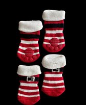 Hondensokken / Kattensokken - Kerst - Kerstman riem - Beige met Rood - Antislip - 4 stuks - Maat M - 3x7.5cm - 1 paar - 4 sokken - Katoen -