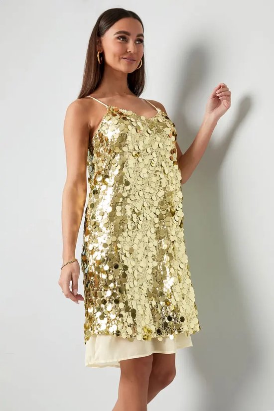 Sparkling dream glitter jurk - pailletten - feestjurk - dames - goud - maat L