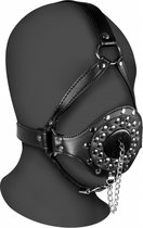 Open Mouth Gag Head Harness with Plug Stopper - Black
