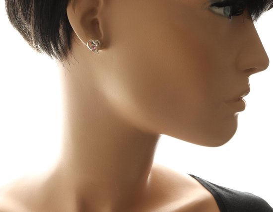 Behave Boucle d'oreille femme clou coeur argenté pierre rose 1 cm