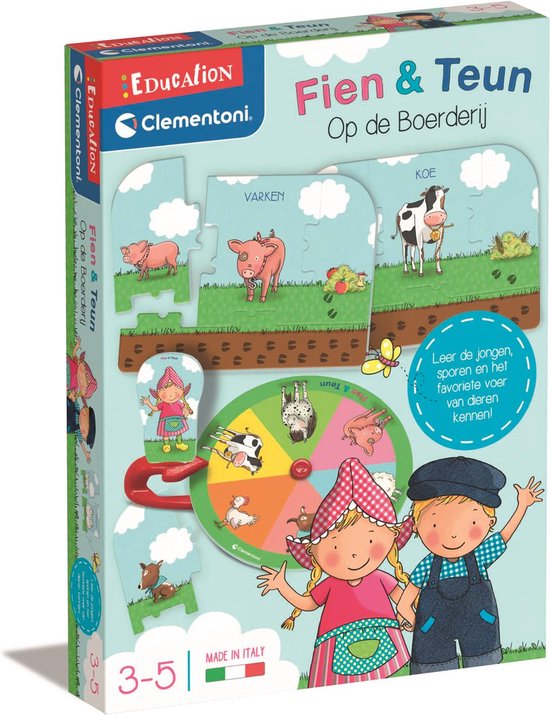 Clementoni Education - Fien en Teun Puzzelspel met Boerderijthema - Legpuzzel met Draaischijf - Het Leerzame Cadeautje - 3-5 jaar