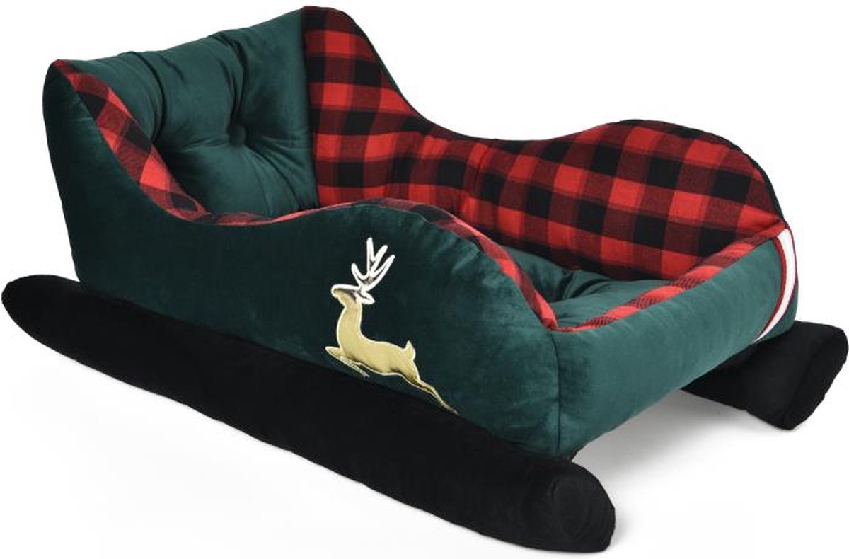 Lit Pour Chien En Forme De Traîneau De Noël - Taille L (81x63x34 Cm), Rouge, Peluche Douce
