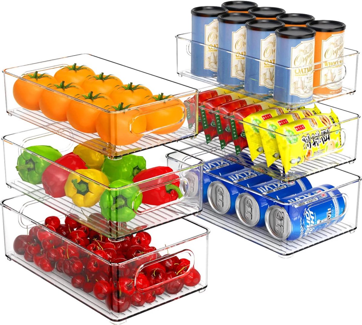 Koelkastorganizer set van 6 keukenorganizer lade keuken opslag en organisatie organizer koelkastorganizer voor badkamer eetkamer 3 maten BPA-vrij