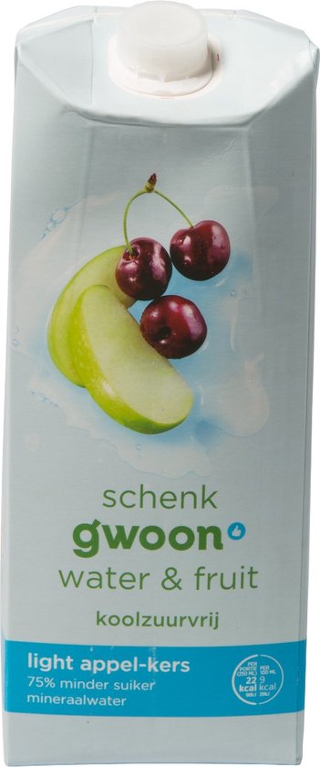 G'woon Water fruit light appel-kers 8 pakken x 1,5 liter