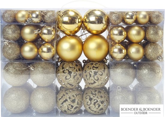 Boender Plein air - Set de Boules de Noël Or - 100 Boules de Noël en Plastique - Différentes Finitions - Ø 3/4/6 cm