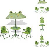 vidaXL Tuinmeubelset Kinderen - Staal - Groen - 1 Tafel - 2 Stoelen - Parasol - Robuust en Inklapbaar - Tuinset