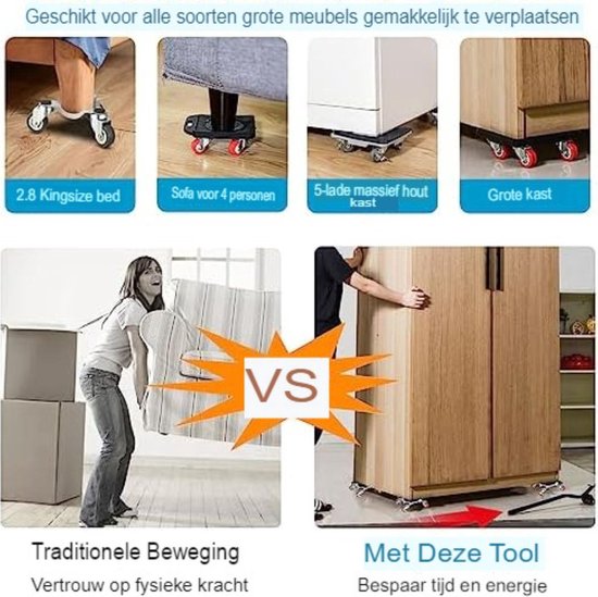 Meubeltransportset, meubelverplaatser, hefbare verplaatsbare plaat, met