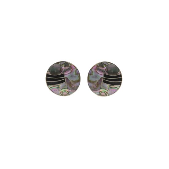 Behave Clips oreilles - boucles d'oreilles clip - rond - coquille d'ormeau - couleur argent - noir - 2,7 cm