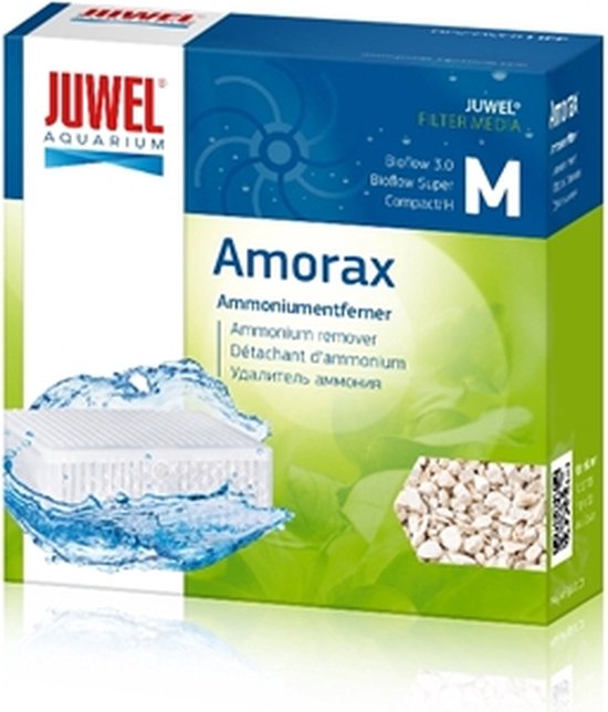 Doos van Juwel Amorax ammoniumverwijderaar, maat M. Met filtermedia en water.