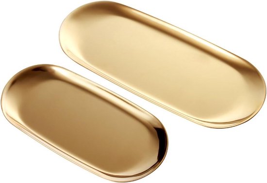 Dienblad goud serveerschaal serveerbord sieradenstandaard goud decobord voor levensmiddelen, sieraden cosmetica (2 stuks - medium en groot)