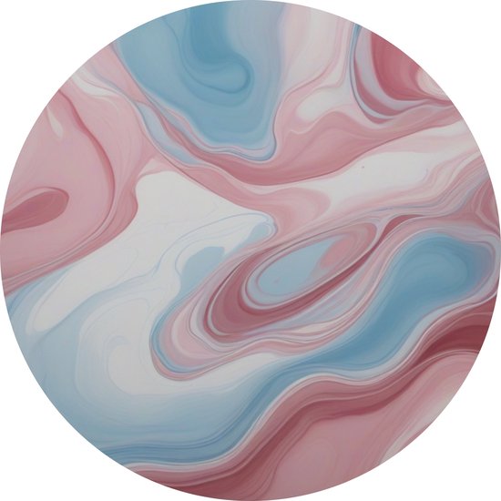 Abstract schilderij blauw, roze en wit 90x90 cm - Acrylglas schilderij - Muurcirkel abstract - Rond schilderij woonkamer - Slaapkamer accessoires - Decoratie muur keuken