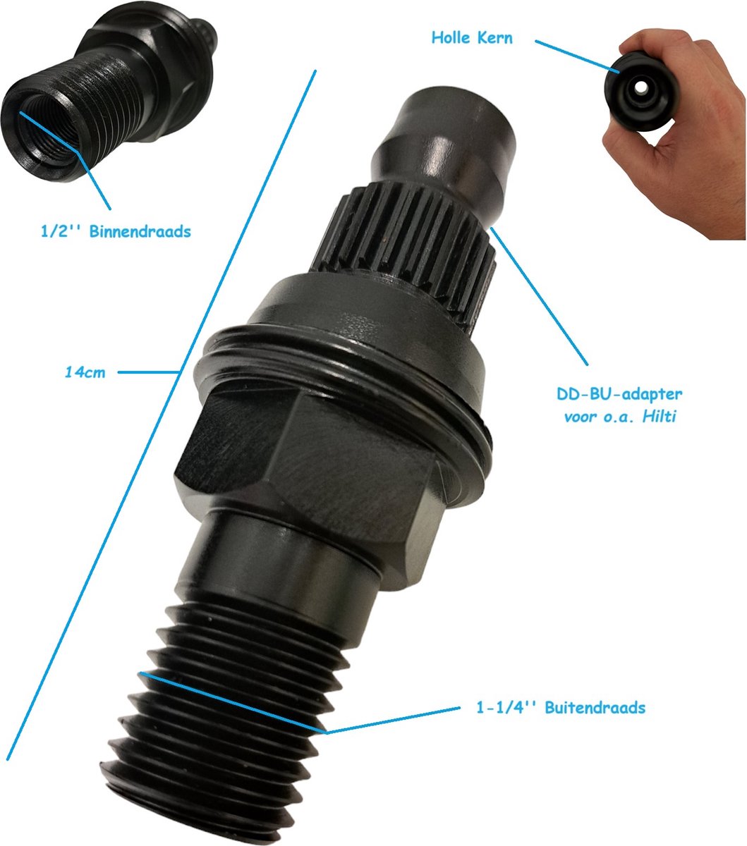 DD-BU booradapter voor 1 - 1/4'' inch - kernboor adapter diamantboor betonboor gatenboor diamantboorkroon diamant boor kernboormachine airco boorkroon aansluiting boormachine 1-1/4'' buitendraads 32mm - 1/2'' BSP Binnendraads