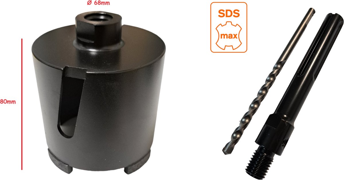 M16 Diamant Ø68mm SDS-MAX steen dozenboor gatenboor met centreerboor en spie voor electra dozen