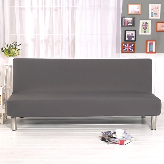 Sofa Cover 3-Seater Without Armrest, Stretch Sofa Cover without Armrest Sofa Throw, Sofa Cover Stretch Bed Couch Protective Cover Plain for Folding Couch without Armrests (Grey)