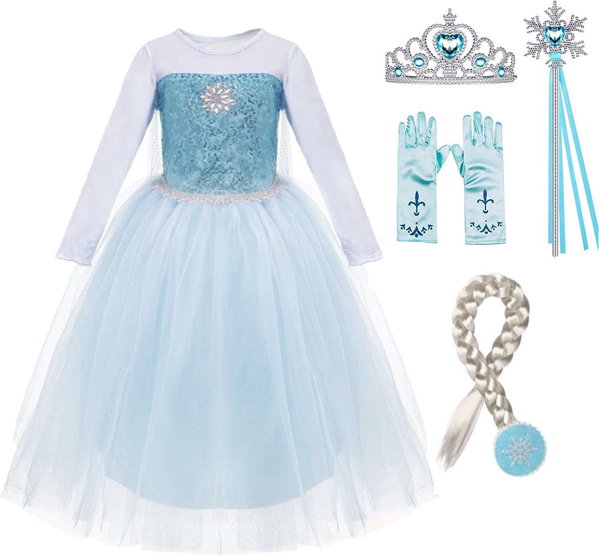 Frozen verkleedkleding - Het Betere Merk prinsessenjurk meisje - Elsa jurk - verkleedkleding meisje - prinsessenkroon - 98/104 - toverstaf