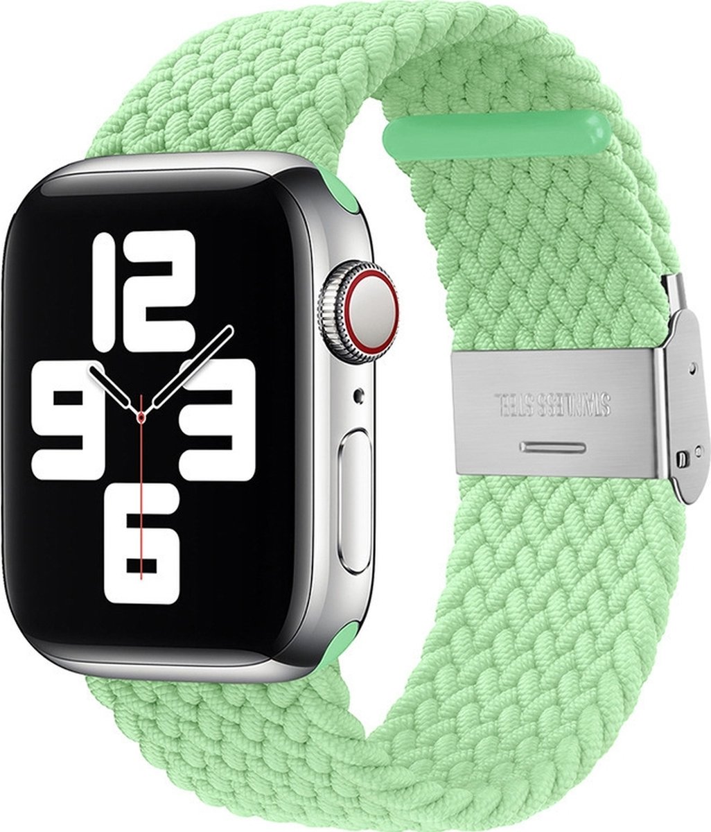 Mobigear Braided Nylon Watch bandje geschikt voor Apple Watch Bandje Klemsluiting - 49/45/44/42 mm - Pistachio