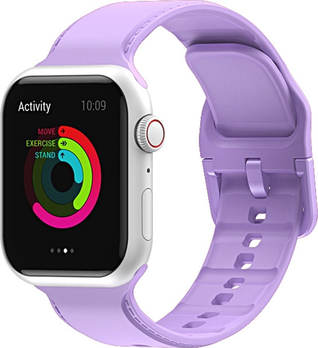 Mobigear Dashed Siliconen Watch bandje geschikt voor Apple Watch Bandje Gespsluiting - 49/45/44/42 mm - Paars