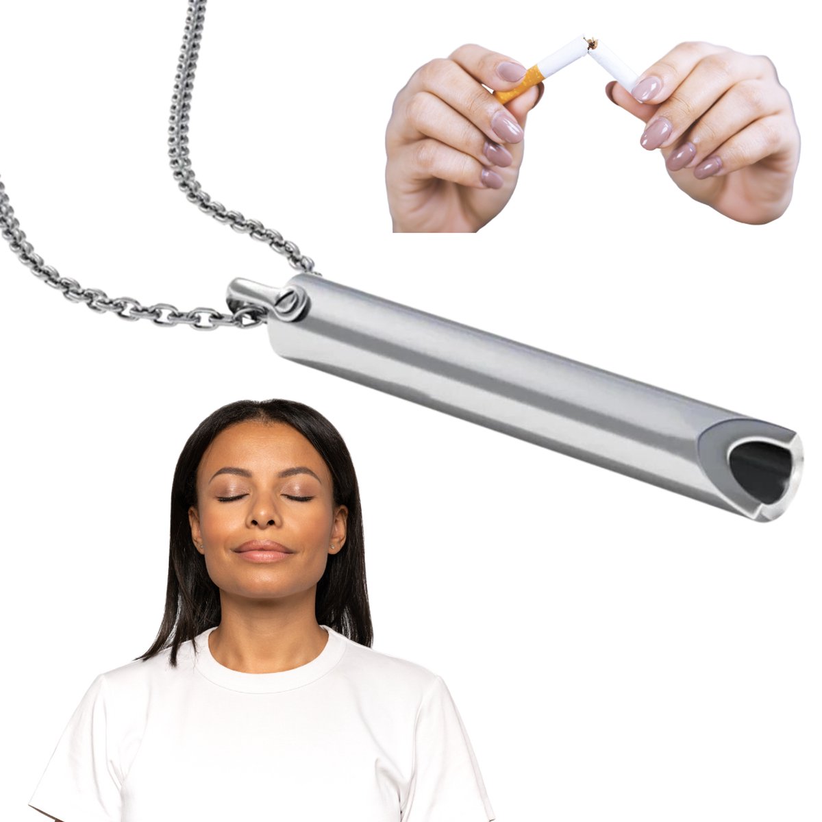 Stoppen met Roken Fluitje aan Ketting - Zilver - Anti-Stress ketting: helpt bij Angsten, Stress, Paniekaanvallen en Hyperventilatie - Winkrs