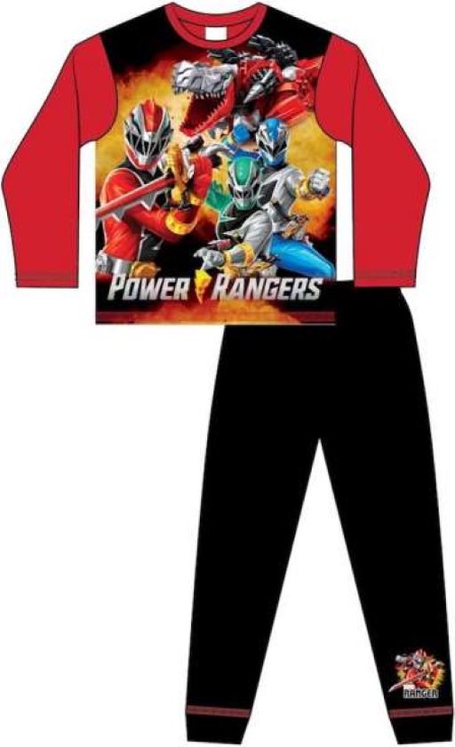 Power Rangers pyjama - rood met zwart - Powerrangers pyama - maat 122/128