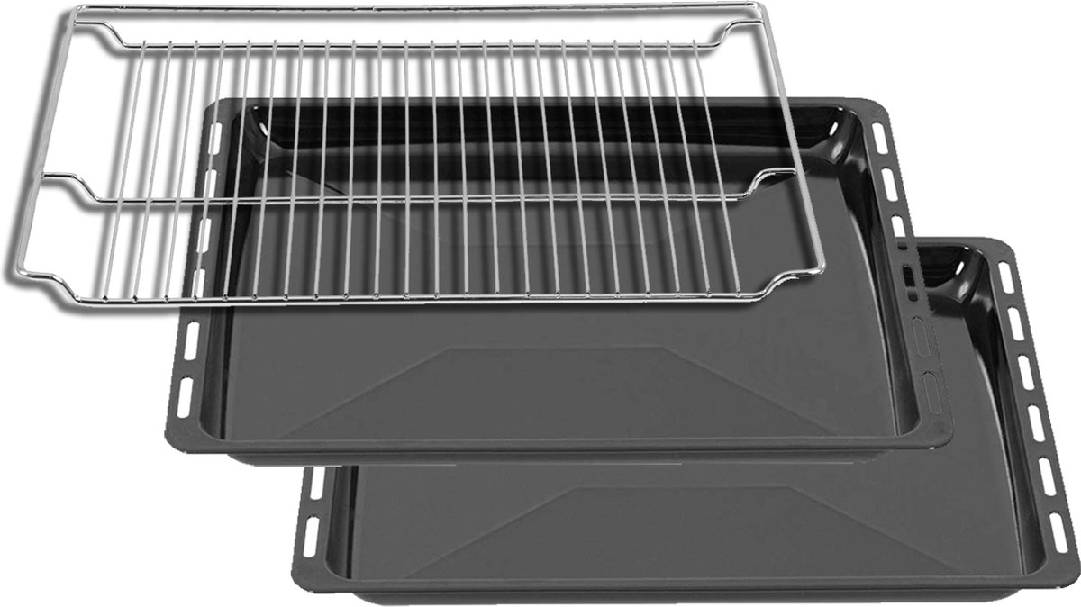 ICQN Oven Bakplaat Set - 3 Stuks - 2x Bakplaat en Rooster voor oven- 455x375x30 en 455x375 mm - Geëmailleerd