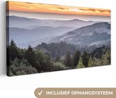 Tableau sur toile Montagnes - Soleil - Forêt - Paysage - 40x20 cm - Décoration murale