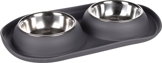 Flamingo Grafa Duo Dinner - Eet- En Drinkpot Honden;katten - Eetpot Duo Dinner Grafa Donkergrijs Dia 11,5cm 2x220ml - 1st - 139211 - 1st
