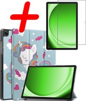 Hoesje Geschikt voor Samsung Galaxy Tab A9 Plus Hoes Case Tablet Hoesje Tri-fold Met Screenprotector - Hoes Geschikt voor Samsung Tab A9 Plus Hoesje Hard Cover Bookcase Hoes - Eenhoorn