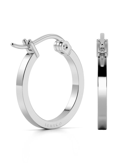 Semyco® Zilveren Oorbellen Dames - Oorringen Zilver - Witgouden Ringetjes 18 mm - Moederdag - Cadeau Voor Vrouw - Antares Witgoud