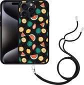 Cazy Hoesje met koord Zwart geschikt voor iPhone 15 Pro Max Tropical Fruit