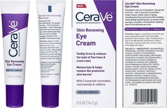 CeraVe Eye Cream for Wrinkles - Under Eye Cream - Oogcrème - wallen en donkere kringen - 15 ml