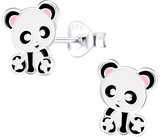 Joy|S - Zilveren Panda oorbellen - 8 x 10 mm - adorable