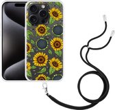 Cazy Hoesje met koord geschikt voor iPhone 15 Pro Sunflowers