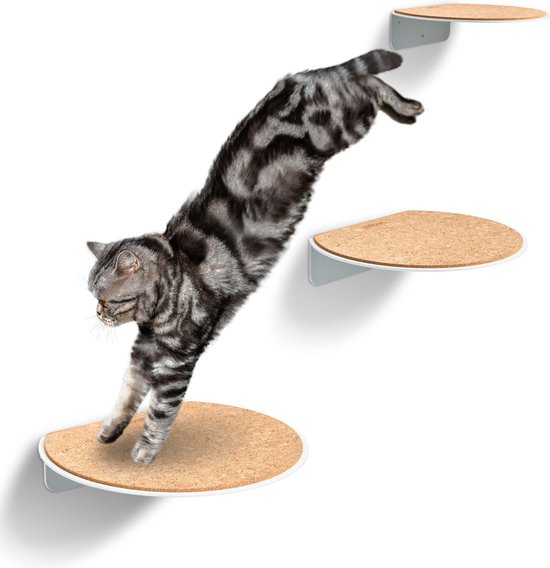 Foto: Moowi wall steps 3 stuks wit katten klim wand katten muur plankjes kattenspeelgoed