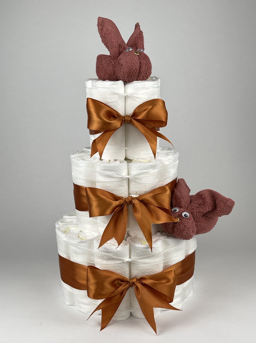 Goedkoopste Chouette-Chouette | Luiertaart Neutraal | Kraamcadeau | Geboorte Jongen Meisje | Babyshower | Konijnen Koper
