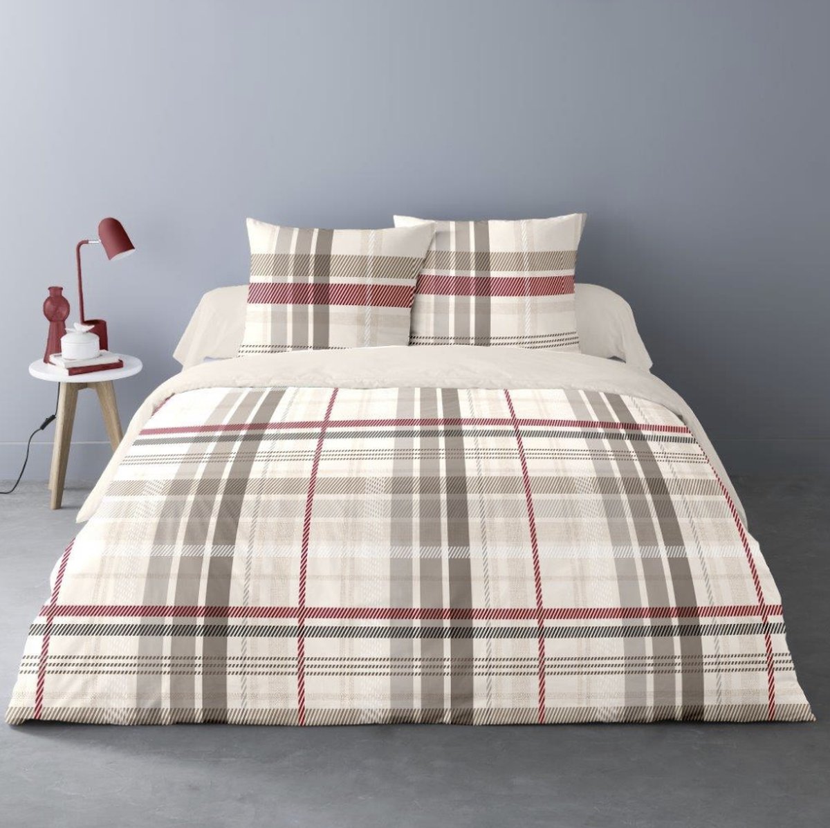 Better Nights Luxe Polar Fleece dekbedovertrek Riff - 240x220 beige bruin wit rood lichtbruin