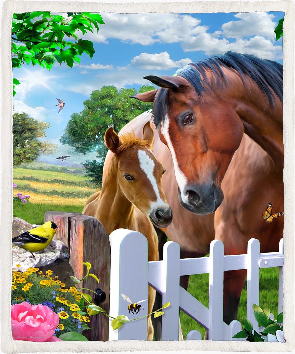 The Coloured House Paarden Fleece Deken 130*150cm At The Garden Gate Multicolor
