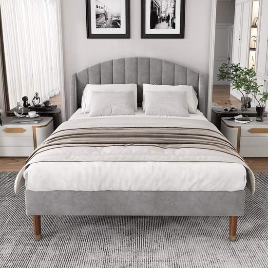 MOTIVENA Grand Bubble Bed 140 x 200 cm, fluweel, met lade en opbergruimte, met lattenbodem, met hoofdeinde, beige-crème