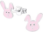 Joy|S - Zilveren konijn oorbellen - roze - 8 mm