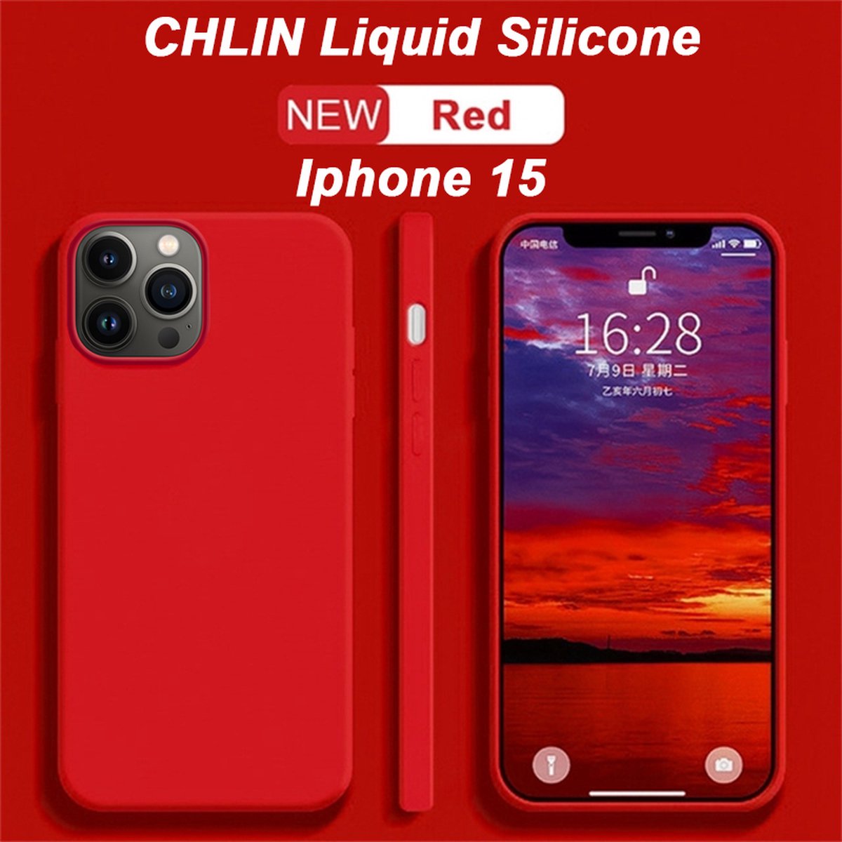 CL CHLIN® Premium Siliconen Case Iphone 15 Rood - Iphone 15 hoesje - Iphone 15 case - Iphone 15 hoes - Silicone hoesje - Iphone 15 protection - Iphone 15 protector