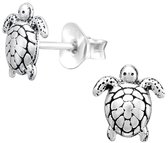 Joy|S - Zilveren schildpad oorbellen - 7 mm - geoxideerd - kinderoorbellen