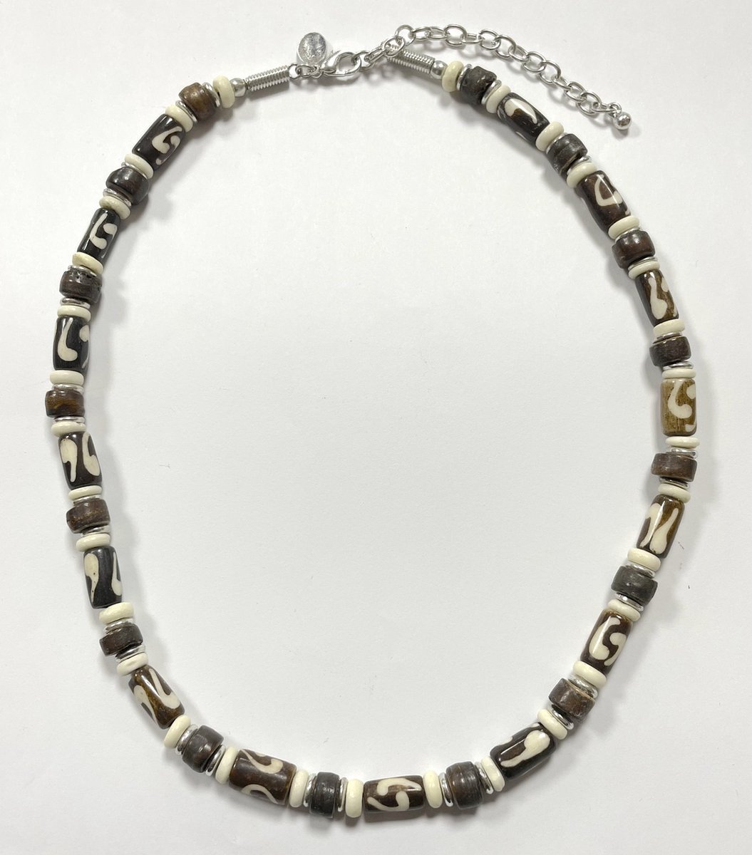 Ketting - Bruin, beige kralen - 51 Centimeter - Verstelbaar - Damesdingetjes