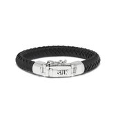 SILK Jewellery - Zilveren Armband - Arch - 326BLK.21 - zwart leer - Maat 21