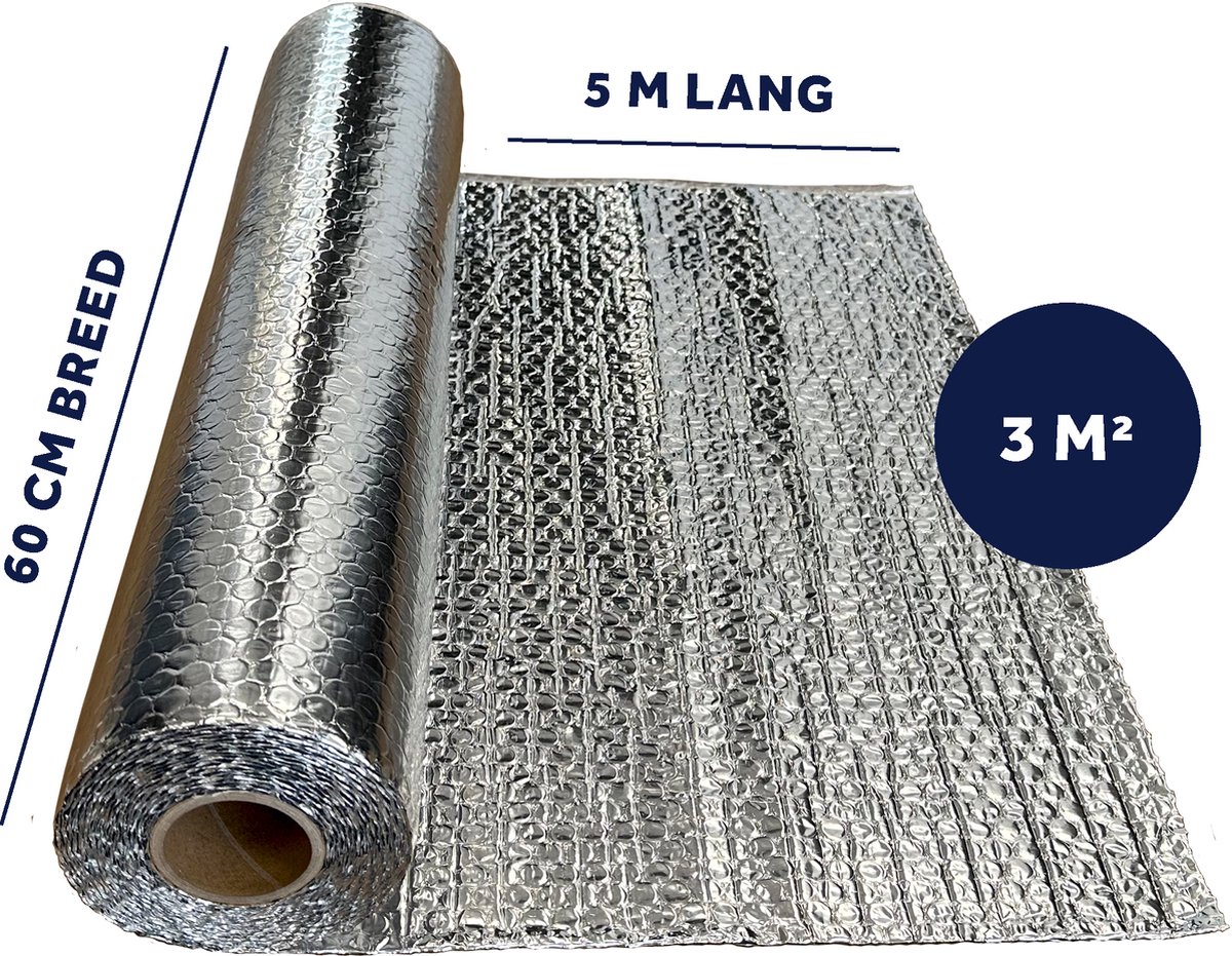 Alkreflex - Radiatorfolie - 100 % pure aluminium - dubbelzijdig reflecterend - extra dik (3,5 mm) - 60 cm x 5 m