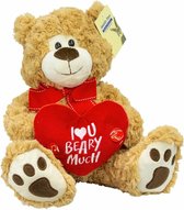 Pluche knuffelbeer/teddybeer met I love you hartje - met geluid - licht bruin - 30 cm