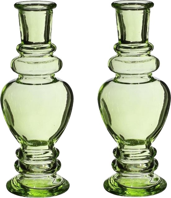 Kaarsen kandelaar Venice - 2x - gekleurd glas - helder lichtgroen - D5,7 x H15 cm